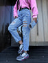 MOM, DENIM kelnės su ašaromis W1036 - Mėlynos